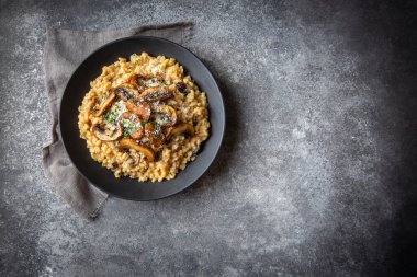 Porcini ve şampiyon mantarlı pilav.