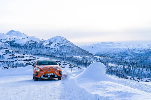 Rauland Norway January 2023 Orange Electric Car Mg4 Hatchback Chinese — Stock Fotó