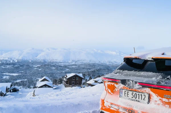 Rauland Norway January 2023 Orange Electric Car Mg4 Hatchback Chinese — Stock Photo, Image