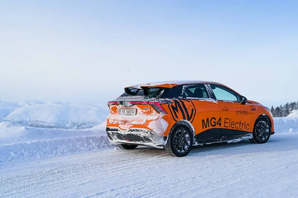 Rauland Νορβηγία Ιανουαρίου 2023 Πορτοκαλί Ηλεκτρικό Αυτοκίνητο Mg4 Είναι Ένα — Φωτογραφία Αρχείου