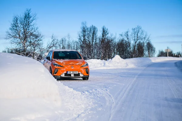 Rauland Norway January 2023 Orange Electric Car Mg4 Hatchback Chinese —  Fotos de Stock
