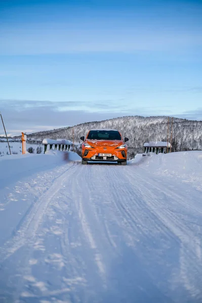 Rauland Norway January 2023 Orange Electric Car Mg4 Hatchback Chinese — Fotografia de Stock