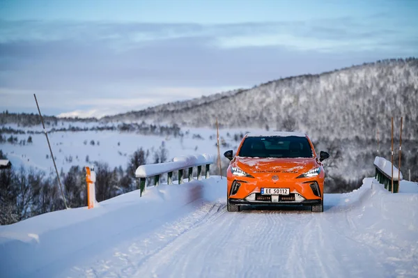 Rauland Norway January 2023 Orange Electric Car Mg4 Hatchback Chinese — Foto Stock