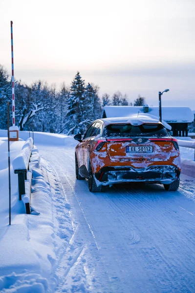 Rauland Norway January 2023 Orange Electric Car Mg4 Hatchback Chinese — Stockfoto