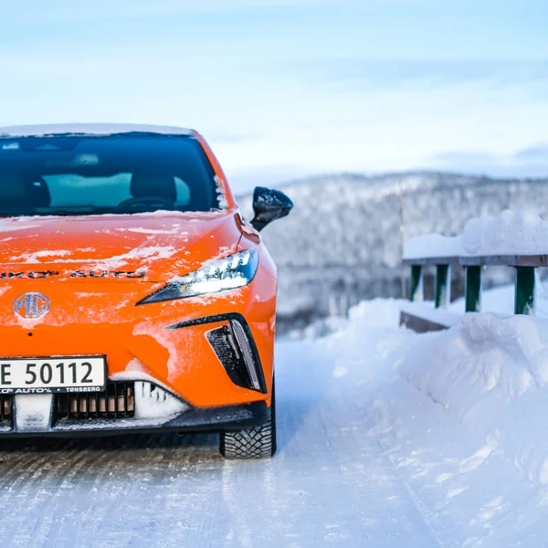 Rauland Norway January 2023 Orange Electric Car Mg4 Hatchback Chinese — Stockfoto