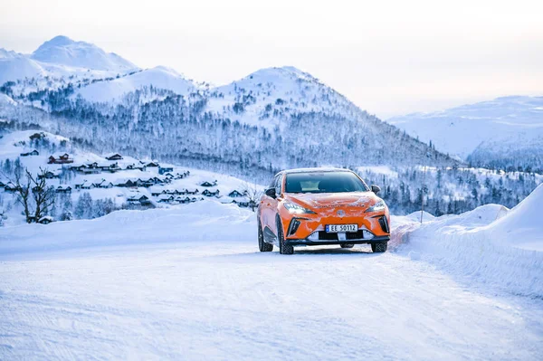 Rauland Norway January 2023 Orange Electric Car Mg4 Hatchback Chinese — Stock Fotó