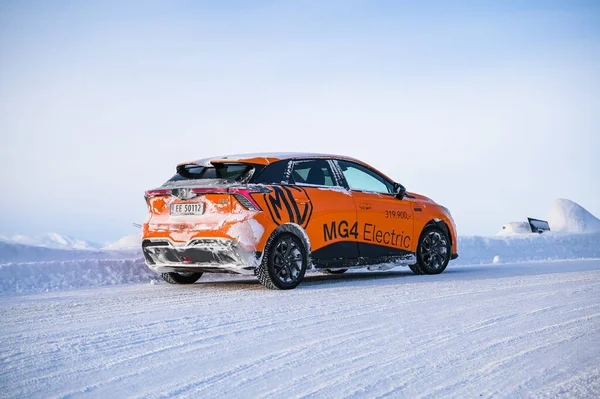Rauland Norway January 2023 Orange Electric Car Mg4 Hatchback Chinese — Fotografia de Stock
