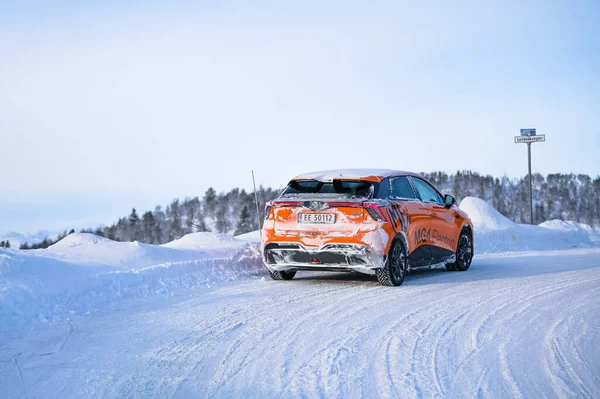 Rauland Norway January 2023 Orange Electric Car Mg4 Hatchback Chinese — Zdjęcie stockowe