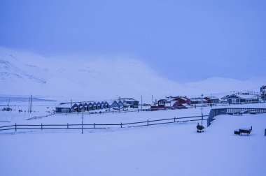  Norway landscape ice nature of the city view of Spitsbergen Longyearbyen . Winter  polar night on Svalbard