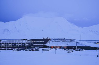  Norway landscape ice nature of the city view of Spitsbergen Longyearbyen . Winter  polar night on Svalbard