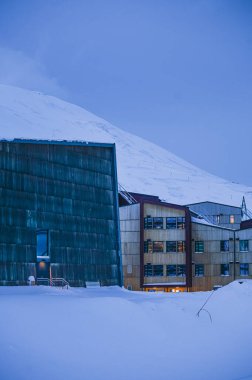  Norway landscape ice nature of the city view of Spitsbergen Longyearbyen . Winter  polar night on Svalbard