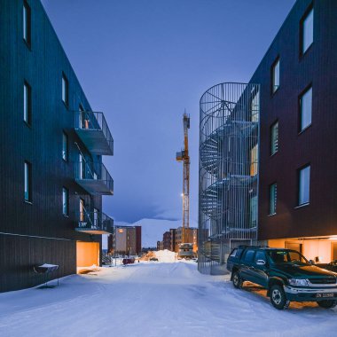  Norway landscape ice nature of the city view of Spitsbergen Longyearbyen . Winter  polar night on Svalbard