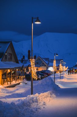  Norway landscape ice nature of the city view of Spitsbergen Longyearbyen . Winter  polar night on Svalbard