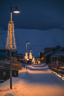 Norway landscape ice nature of the city view of Spitsbergen Longyearbyen . Winter  polar night on Svalbard