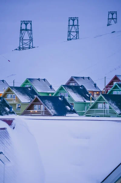 Norge Landskap Natur Staden Utsikt Över Spitsbergen Longyearbyen Vinterpolarnatt Svalbard — Stockfoto