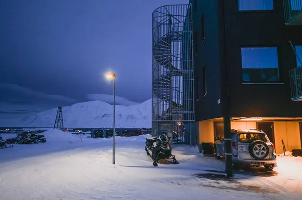 Norvégia Táj Jég Jellege Város Kilátás Spitsbergen Longyearbyen Téli Sarki — Stock Fotó