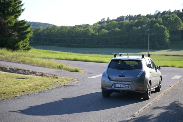 Tonsberg Norway June 2023 Silver Gray Nissan Leaf Compact Segment Stock Picture