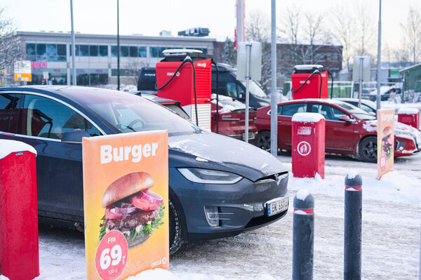 Tonsberg Norway December 2023 Orange Red Hyundai Ioniq Electric Car Stock Picture