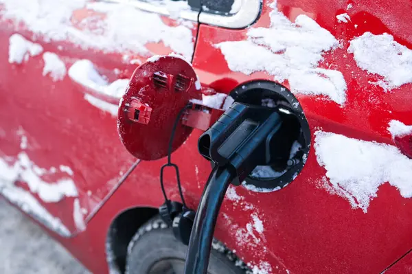 Тонсберг Норвегія Грудня 2023 Року Помаранчевий Червоний Електричний Автомобіль Hyundai Стокове Зображення