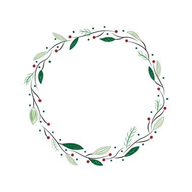 Kutsanmış yapraklı Noel çerçevesi, dekorasyon için Noel çelengi