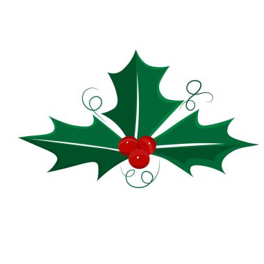 Noel süslemesi için kırmızı böğürtlenli Holly yaprakları, yeşil Holly tasarım elementini bırakır