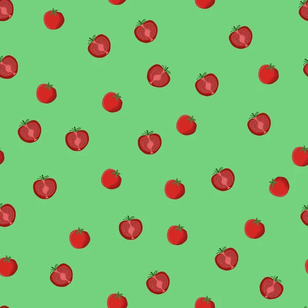 Patrón Sin Costuras Con Tomates Sobre Fondo Verde Patrón Tomates — Archivo Imágenes Vectoriales