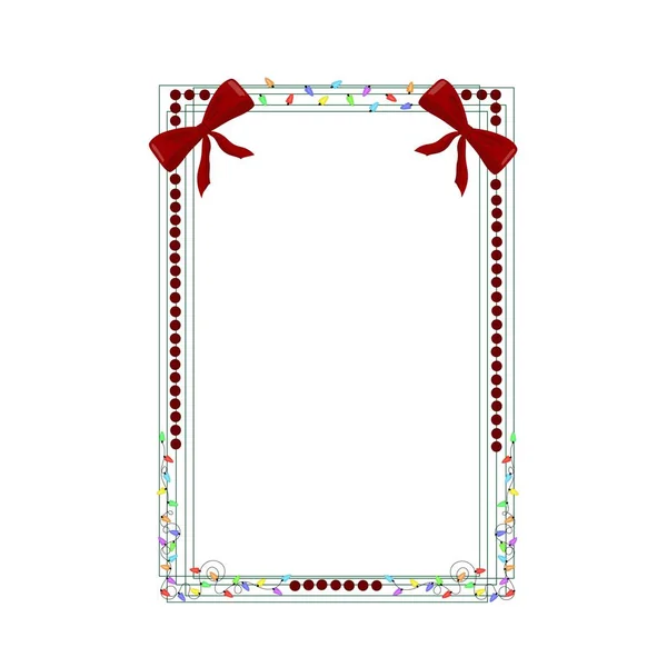 圣诞框架 带有冬青枝条 花环灯 白色背景项链 一套卡通风格圣诞问候模板框架 — 图库矢量图片