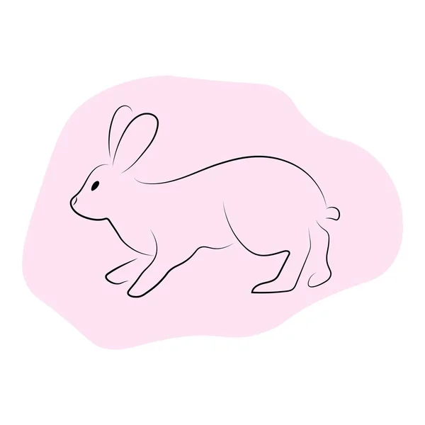 Outline Rabbit Walking Back View Line Art Spot Isolated White — Stock Vector