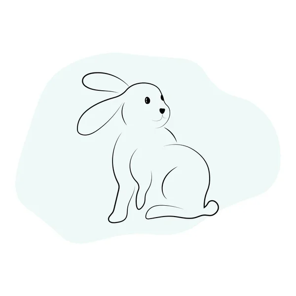 Umriss Kaninchen Sitzende Linie Kunst Mit Fleck Isoliert Auf Weißem — Stockvektor