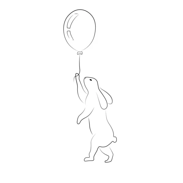 Kaninchen Mit Ballonumrissen Auf Weißem Hintergrund Hasen Verschiedenen Posen Für — Stockvektor