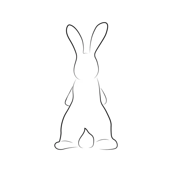 Umriss Kaninchen Rückseite Ansicht Linie Kunst Mit Fleck Isoliert Auf — Stockvektor