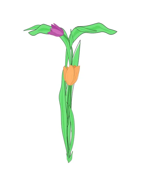 春のための花フォントチューリップの花からの英語のアルファベットの手紙T母の日のデザイン — ストックベクタ