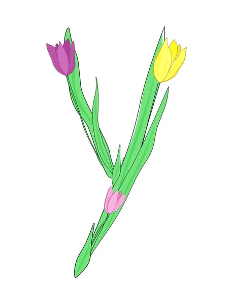 Буква Английского Алфавита Цветов Тюльпанов Цветочный Шрифт Оформления Весеннего Дня — стоковый вектор