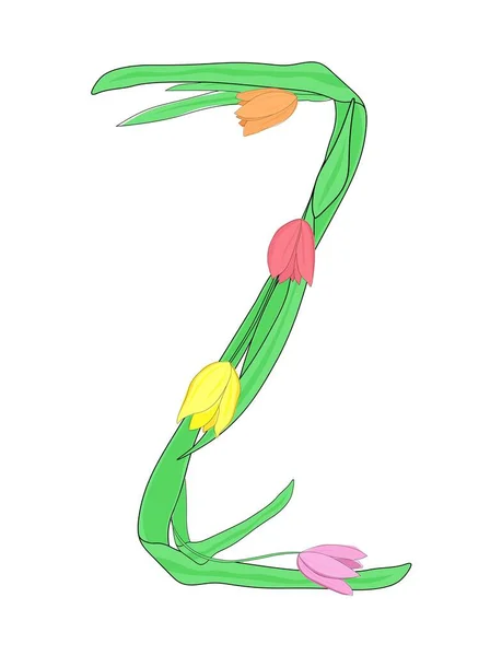 Brev Engelska Alfabetet Från Tulpan Blommor Blommig Teckensnitt För Våren — Stock vektor