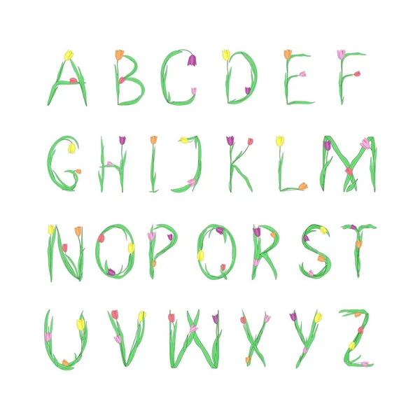 Αγγλικό Αλφάβητο Από Λουλούδια Τουλίπας Floral Γραμματοσειρά Για Σχέδιο Της — Διανυσματικό Αρχείο