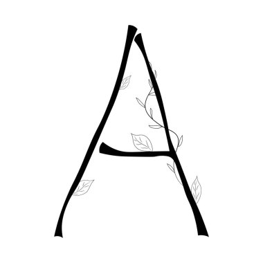 A harfi bitkiler, yapraklı ağaç şeklinde alfabe, beyaz arkaplanda soyutlanmış bitki alfabesi.