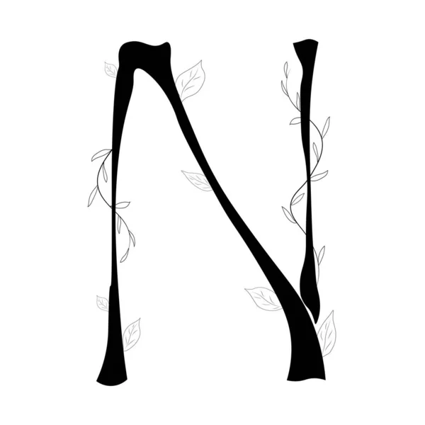 植物としての文字N 白い背景に隔離された花の植物のアルファベット 葉を持つ木の形のアルファベット — ストックベクタ