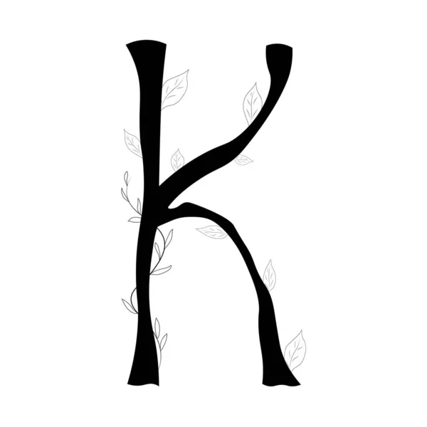 手紙Kは植物として 花の植物のアルファベットは白い背景に隔離され 葉を持つ木の形でアルファベットは — ストックベクタ