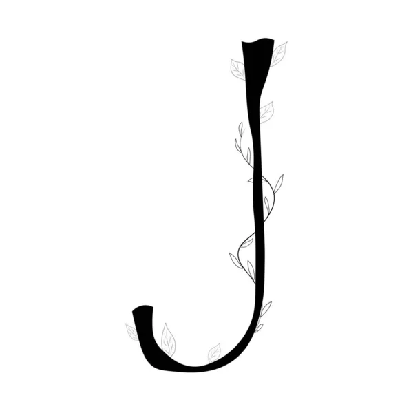 植物としての文字J 白地に孤立した植物性アルファベット 葉を持つ木の形をしたアルファベット — ストックベクタ
