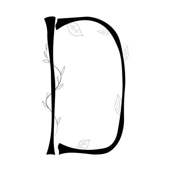 植物としての文字D 白い背景に隔離された花の植物のアルファベット 葉を持つ木の形のアルファベット — ストックベクタ