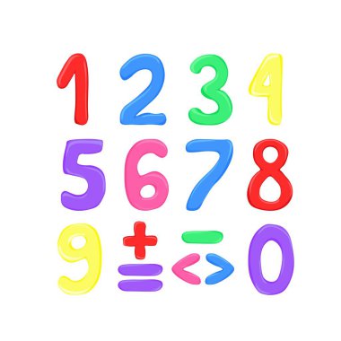 Çizgi film tarzında numaralar, balon şeklinde renkli sayılar, eğlenceli matematik.