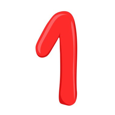 Çizgi film stilinde bir numara kırmızı, balonlarda bir numaralı renk, eğlenceli matematik.