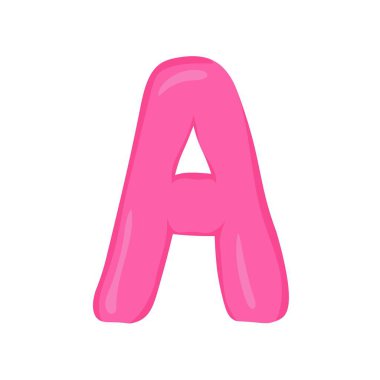 İngiliz alfabesinin A harfi pembe renkli çizgi film tarzında.