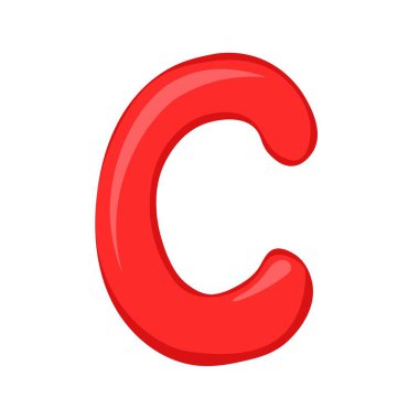 İngiliz alfabesinin kırmızı harfi C renkli çizgi film tarzında.