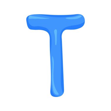 İngiliz alfabesinin mavi harfi T renkli çizgi film tarzında.