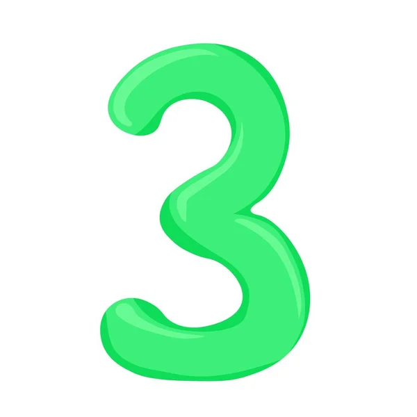 緑の数字3の漫画風 色の数字3の風船の形 楽しい数学 — ストックベクタ