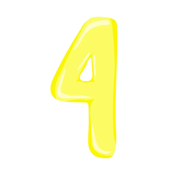 黄色数字4 卡通风格 颜色数字4 气球形式 有趣的数学 — 图库矢量图片