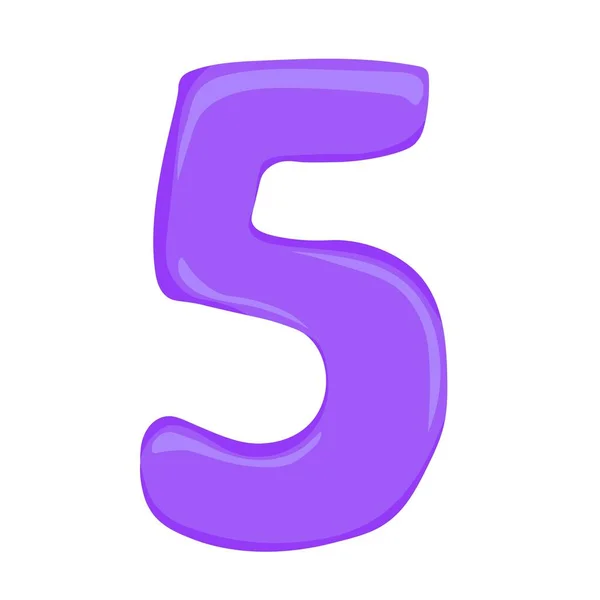 紫の数字5の漫画風 色の数字5の風船の形 楽しい数学 — ストックベクタ