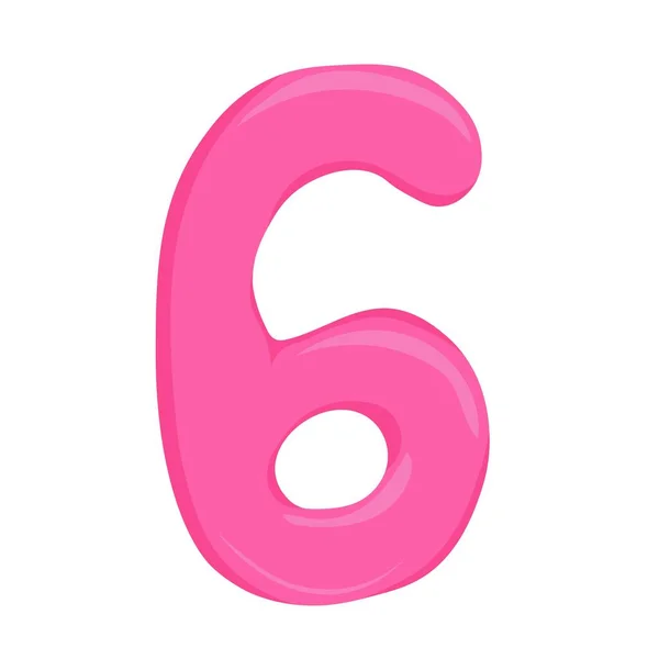 Ροζ Αριθμός Στυλ Κινουμένων Σχεδίων Χρώμα Αριθμός Έξι Μορφή Ενός — Διανυσματικό Αρχείο
