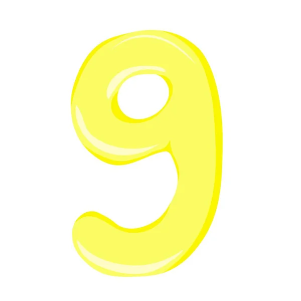 Κίτρινο Αριθμό Στυλ Κινουμένων Σχεδίων Πολύχρωμο Αριθμό Εννέα Μορφή Ενός — Διανυσματικό Αρχείο